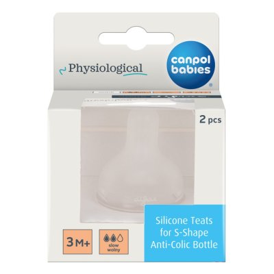 CANPOL BABIES Silikonowy smoczek do butelki S-Shape wolny przepływ 3m+, 2 szt.