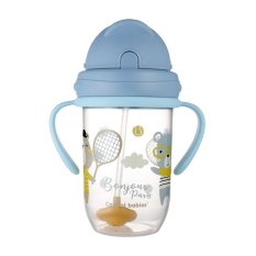 CANPOL BABIES Nezlivna skodelica s slamico in utežjo 270 ml Bonjour Paris modra, 6m+