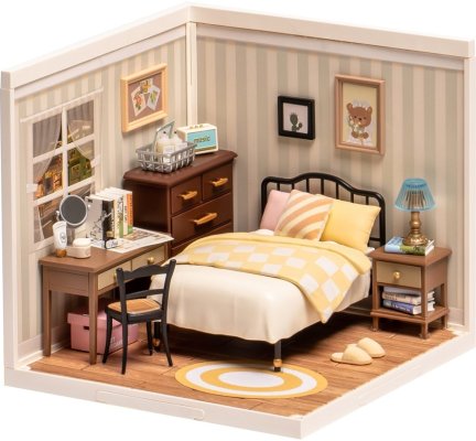 Puzzle 3D en bois RoboTime, miniature de maison de poupée, chambre à coucher Sweet Dream