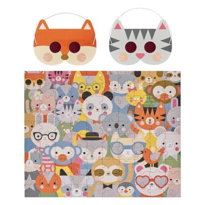 Petit Collage Puzzle animaux 100 pièces avec lunettes 3D