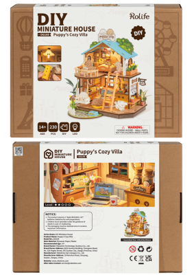 RoboTime 3D houten modelbouwpuzzel Miniatuur poppenhuis Puppyhuis