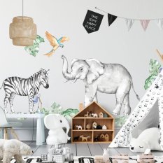Детски стикери за стена - Слон и зебра от сафари