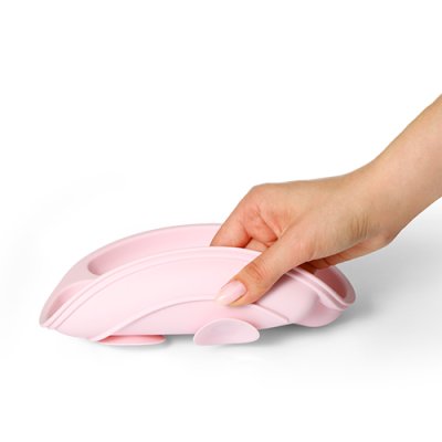 BABYONO Silikonski tanjur s ventuzom - roza 6m+