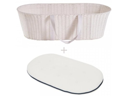 AHOJBABY Kosz Mojżesza dla niemowląt Paper Dream white + materac Airdream