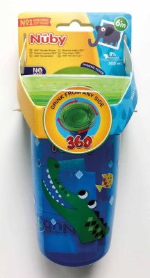 NUBY Taza no fluida 360° 300ml, 6 m+ azul/verde