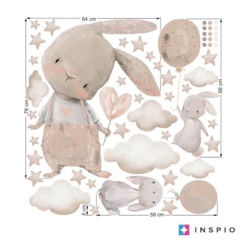 Stickers for children - Hares with stars, balloons and name