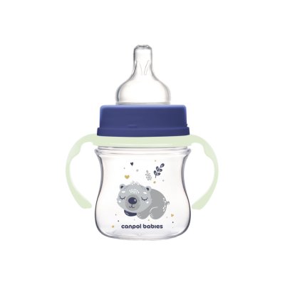 CANPOL BABIES Anti-Kolik-Flasche mit beleuchteten Griffen EasyStart Sleepy Koala 120 ml blau