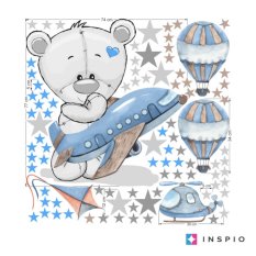 Muursticker voor jongens - Teddybeer met blauw vlak