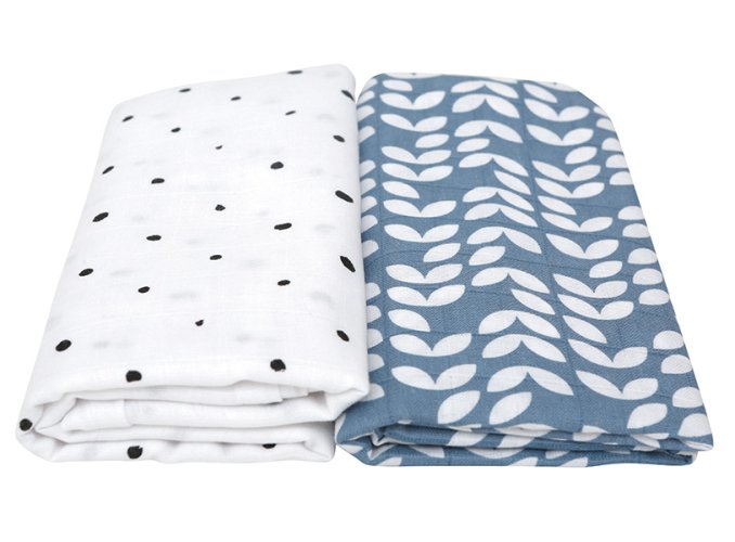 MOTHERHOOD Premium muslin blanket and swaddle 2 pcs Blue Classics 100x120 cm