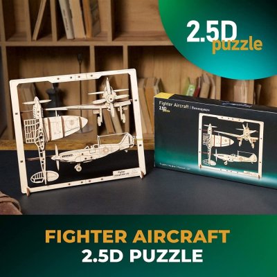 Ugears 2,5D Drewniane Mechaniczne Puzzle Model Samolot Myśliwski