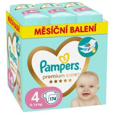 Pañales desechables PAMPERS Premium Care talla 4 (174 piezas) 9-14 kg - paquete mensual