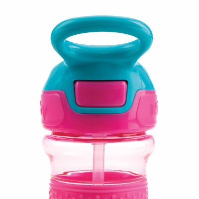 NUBY Gourde de sport avec paille pliable souple 360 ml, rose, 3+