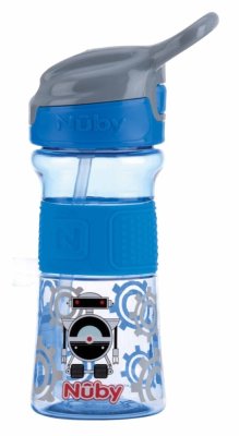 NUBY Botella deportiva con pajita suave y plegable 360 ml, azul, 3+