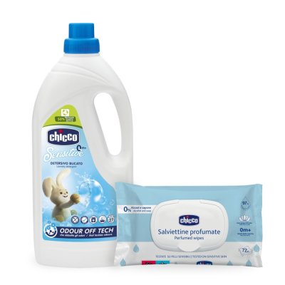 CHICCO Baby-Waschmittel Sensitive 1,5 l (27 Wäschen) + Feuchttücher 72 Stk. gratis