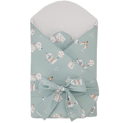 EKO Baumwollwickeldecke mit herausnehmbarer Kokosnusseinlage und Schleife Dogs Mint 75x75 cm
