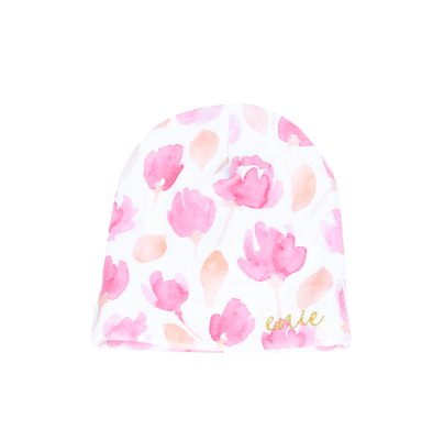 ENIE BABY Czapka dziecięca z zagięciem Pink Leaves dziewczynka 0-3m
