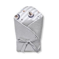 KLUPS Swaddle brez ojačitve s pentljo Velvet Moon Hedgehog siv 75x75 cm