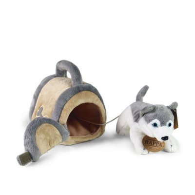 Rappa Câine de pluș Husky cu cușcă de transport 13 cm ECO-FRIENDLY