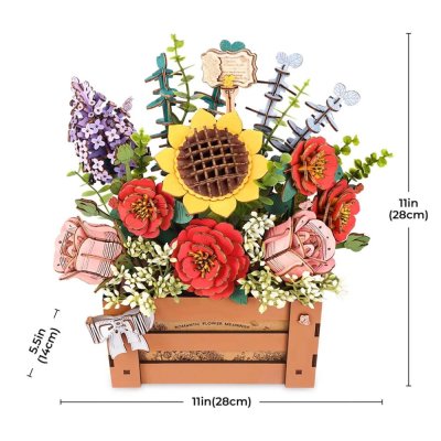 RoboTime Puzzle 3D din lemn, jardinieră cu flori