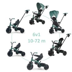 Tricycle QPLAY Elite Platinum Green, 6 en 1, âge 10-72 mois