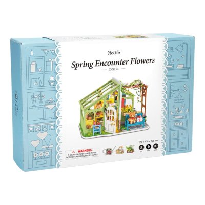 RoboTime Rompecabezas 3D de madera Miniatura de casa Primavera floreciente