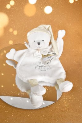 Doudou Coffret Cadeau Peluche d'attache ours avec bonnet beige 25 cm
