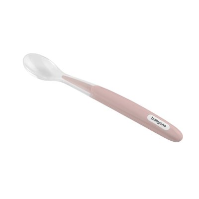 BABYONO Cuillère en silicone avec embout souple rose 6m+