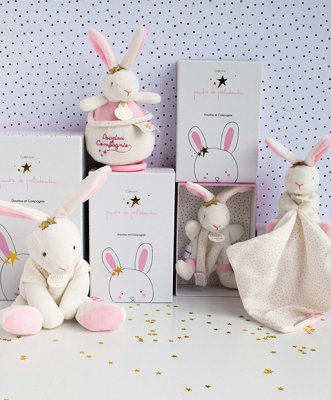 Doudou Zestaw prezentowy - Zabawka z uchwytem na smoczek króliczek 15 cm