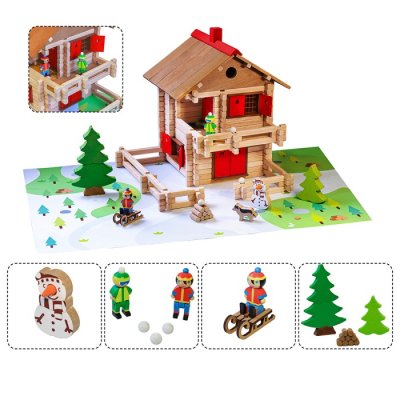 Jeujura Jeu de construction en bois 215 pièces Grand chalet alpin