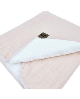 EKO Kocyk muślinowy z futerkiem Rose pink 75x90 cm