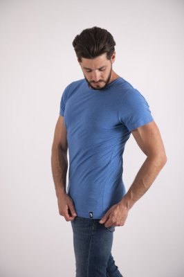 Herren T-Shirt KR dünner U-Ausschnitt Outlast® - blauer Melange