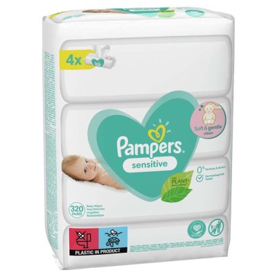 PAMPERS Sensitive Chusteczki nawilżane, 4 opakowania = 320 szt