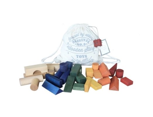 Wooden Story Kocke v bombažni vrečki XL - 30 kom - Mavrica