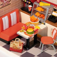 RoboTime 3D Holzbausatz Miniatur Puppenhaus Restaurant Mňam, mňam Burger