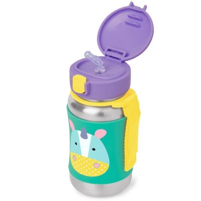 SKIP HOP Zoo Botella de agua de acero inoxidable con pajita Unicornio 12m+