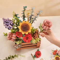 Puzzle 3D en bois RoboTime - Jardinière avec fleurs