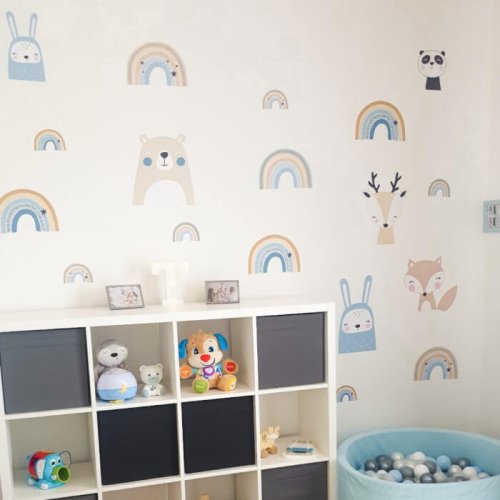 Vinilos para habitación infantil - Arcoíris en colores neutros con animales