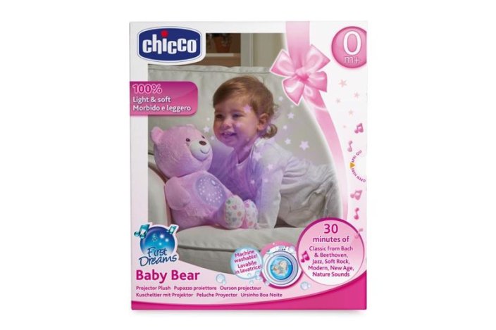 CHICCO Teddy bear with projector and music Baby Bear First Dreams pink 0m+