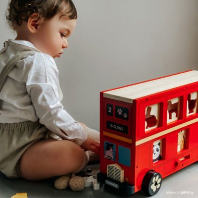Bigjigs Toys Leseni avtobus z živalmi
