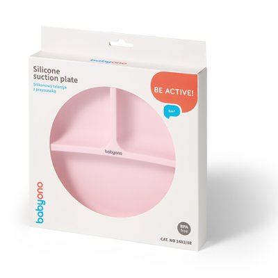 BABYONO Silikonski tanjur s ventuzom - roza 6m+