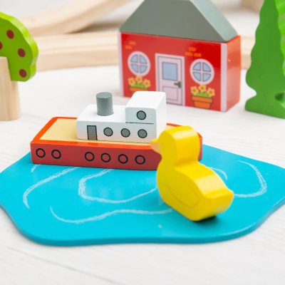 Bigjigs Rail Caminho de Ferro de Madeira Cidade e Aldeia 91 Peças
