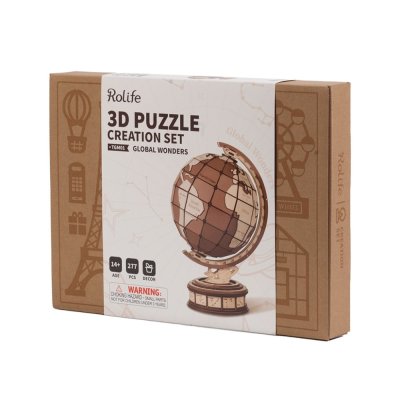 RoboTime 3D Holzpuzzle Globus und Wunder der Welt