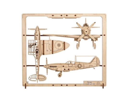 Ugears 2,5D Drewniane Mechaniczne Puzzle Model Samolot Myśliwski