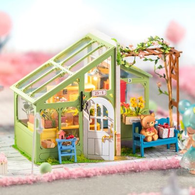RoboTime Rompecabezas 3D de madera Miniatura de casa Primavera floreciente