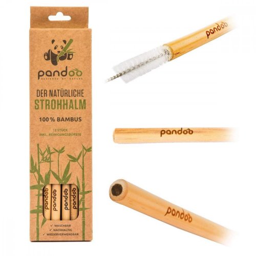 Long Bamboo Straw with Cleaning Brush, 12 pcs