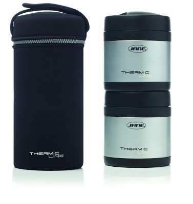 JANÉ Set mit zwei Edelstahl-Thermobehältern mit Hülle, 2x500 ml
