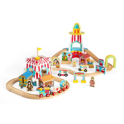 Bigjigs Rail Pista de comboio de madeira feira divertida 54 peças