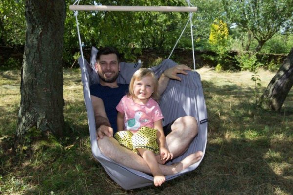 Hängesessel grau HOJDAVAK MAXI mit Kissen, Seil weiß - Indoor Stoff