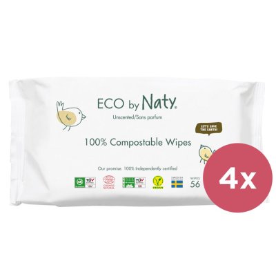 4x Toalhetes húmidos ECO BY NATY Sensitive sem fragrância 56 unid.