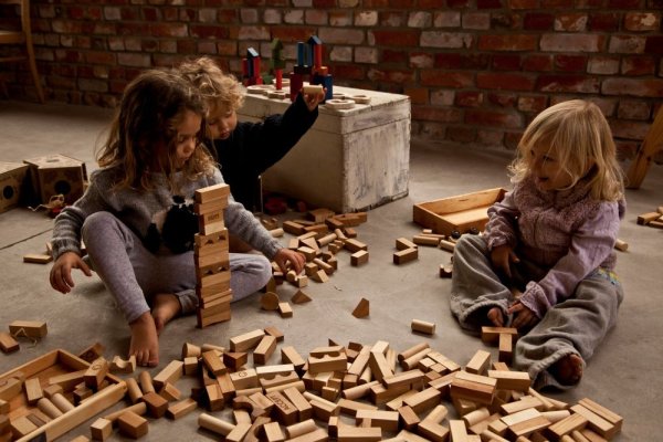Wooden Story Kocke v bombažni vrečki XL - 50 ks - Narave